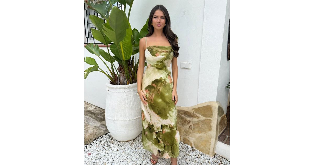 ax paris green satin cowl neck midi dress Jade Green Pleated Wrap Cowl Neck Satin Midi Dress AX Paris