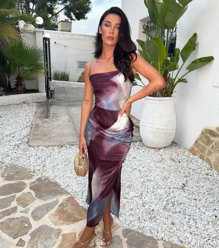 AX Paris Purple Ruched Cowl Neck Midi Dress