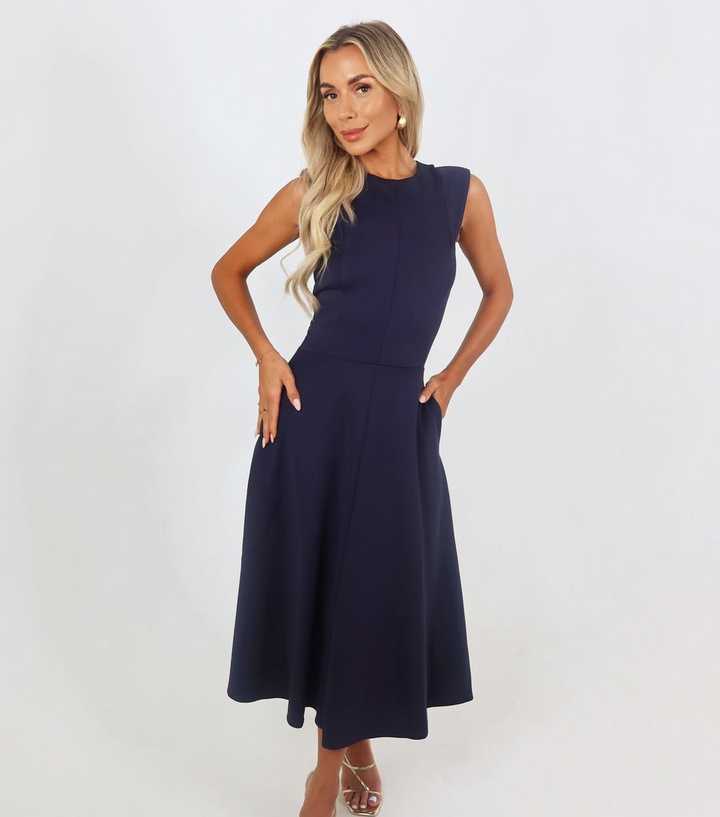 AX Paris Navy Round Neck A-Line Midi Dress | New Look AX Paris Navy Round Neck A-Line Midi Dress | New Look