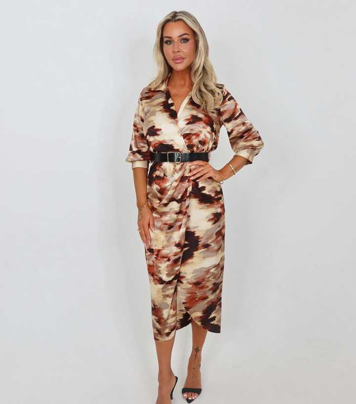 AX Paris Brown Belted Wrap Midi Dress