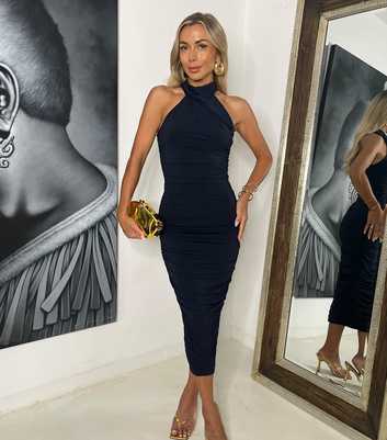 AX Paris Navy Draped Halter Neck Midi Dress