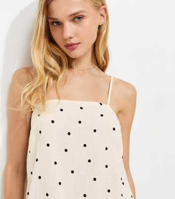 Cream Linen Rich Polka Dot Removable Strap Bandeau Top