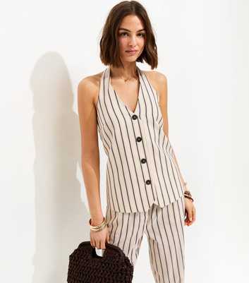 Cream Cotton Stripe Halterneck Waistcoat