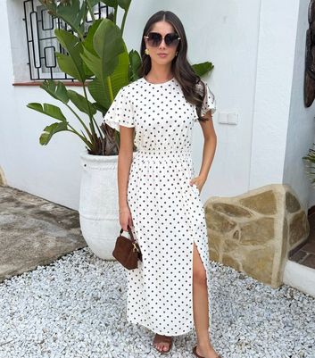 AX Paris Cream Polka Dot Flutter Sleeve Midi Dress | New Look