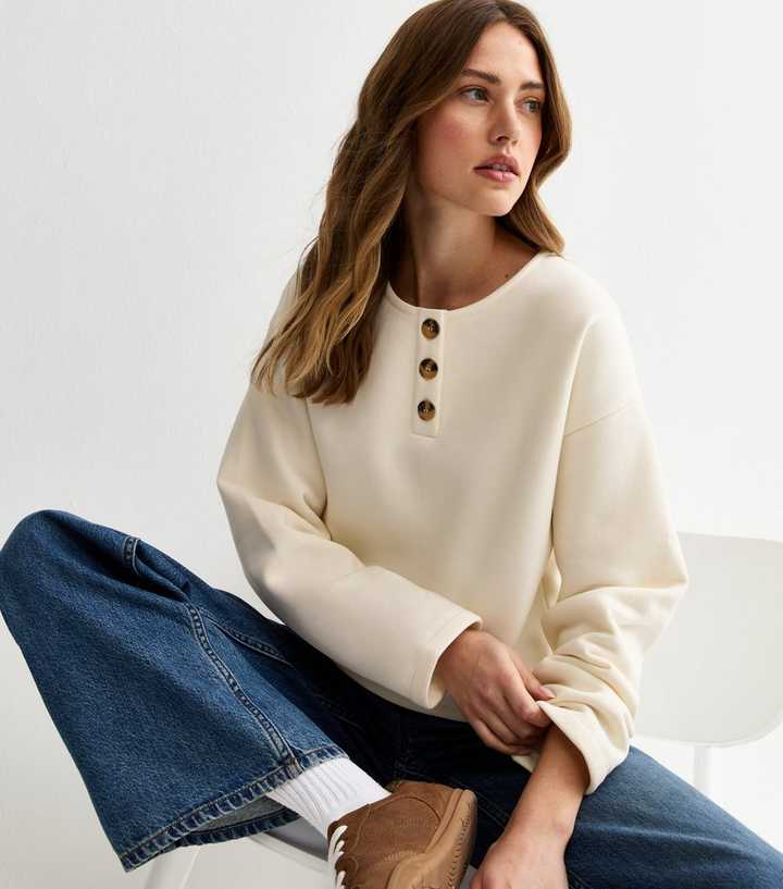 Cream Relaxed Henley Sweatshirt