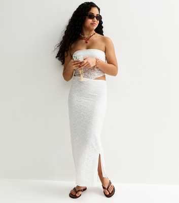 Girls White Maxi Lace Fitted Skirt