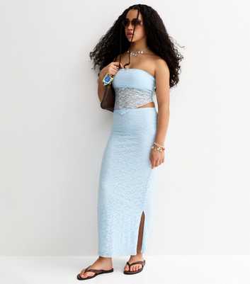 Girls Light Blue Maxi Lace Fitted Skirt