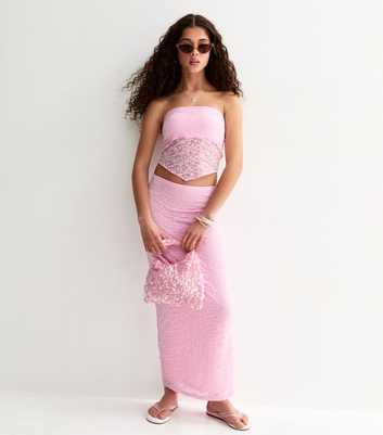 Girls Light Pink Maxi Lace Fitted Skirt