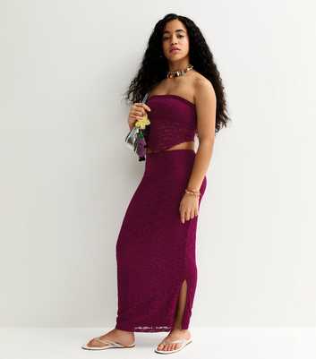 Girls Dark Pink Maxi Lace Fitted Skirt