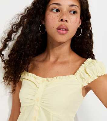 Girls Light Yellow Pintuck Button Front Top