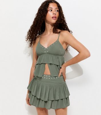 Girls Khaki Studded Rara Skort