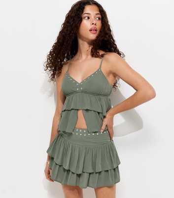 Girls Khaki Studded Rara Skort