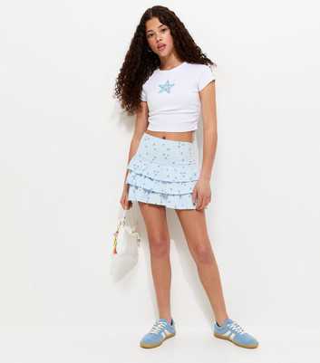 Girls Blue Floral Print Jersey Rara Skort