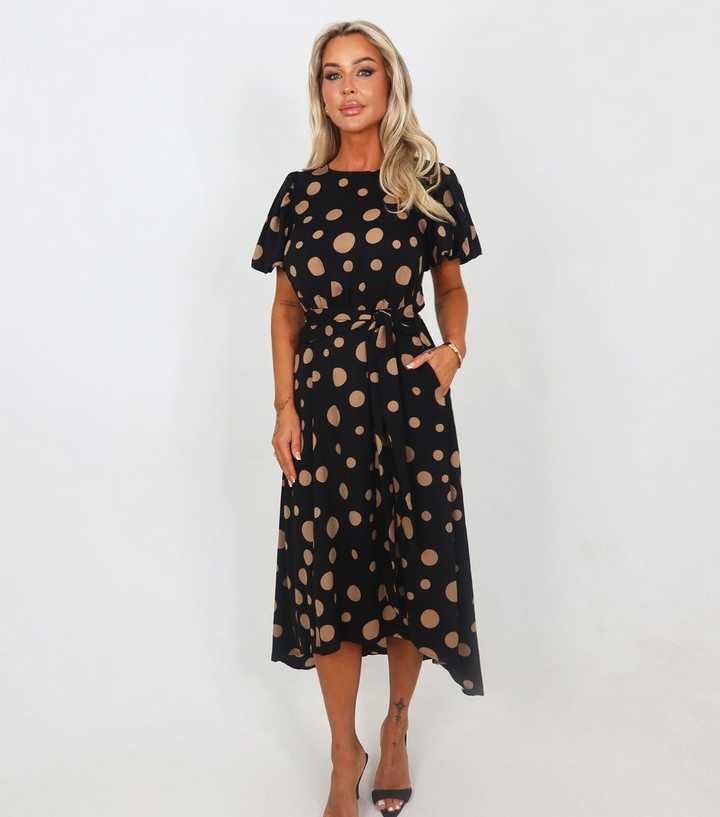 AX Paris Black Polka Dot Tie Waist Midi Dress