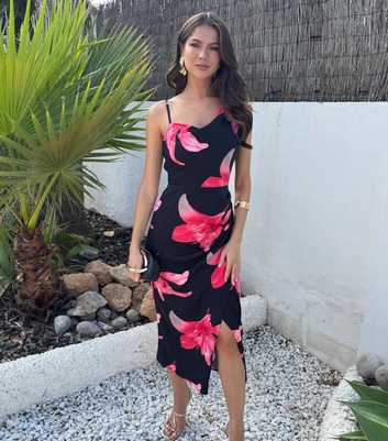 AX Paris Black Floral Strap Cowl Midi Dress