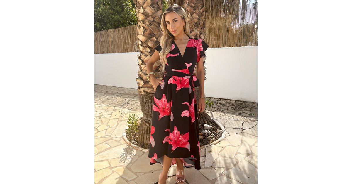 red ax paris dress Red Wrap Side Tie Midi Dress