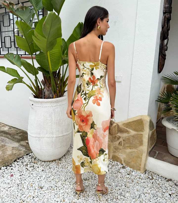 AX Paris Cream Floral Cowl Slip Midi Dress