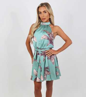 AX Paris Mint Green Floral High Neck Mini Dress