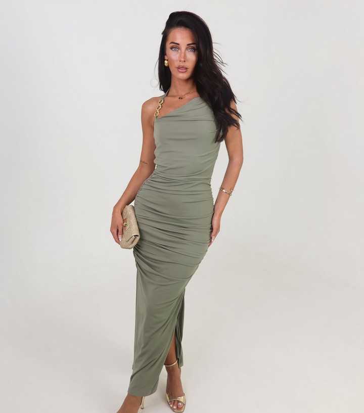 AX Paris Light Khaki Chain Halter Neck Midi Dress
