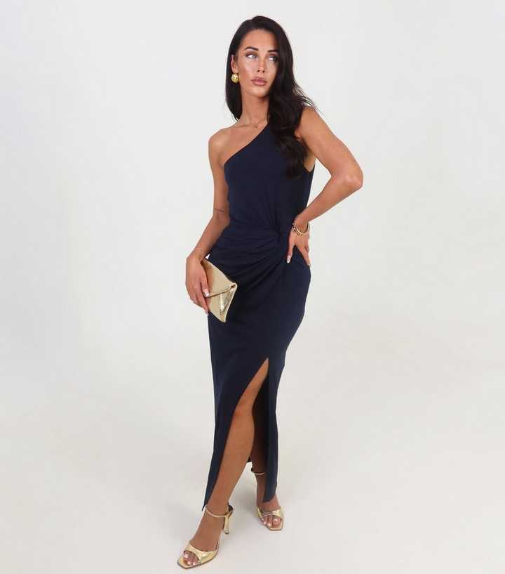 AX Paris Navy One Shoulder Knotted Midi Dress | New Look
