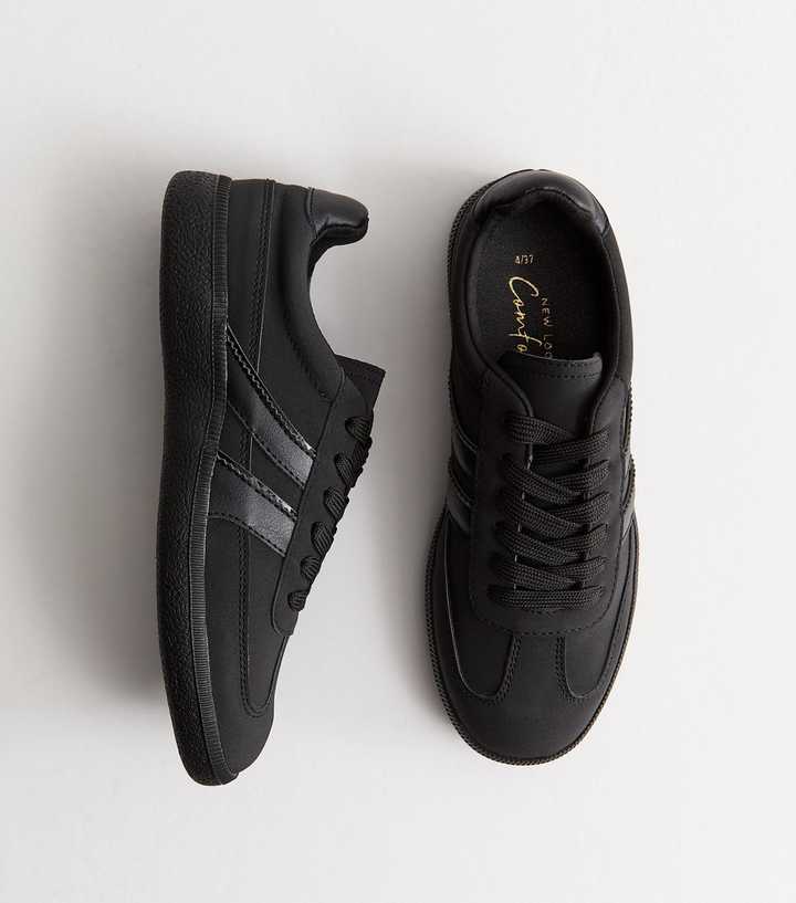 Black Faux Suede Lace Up Trainers
