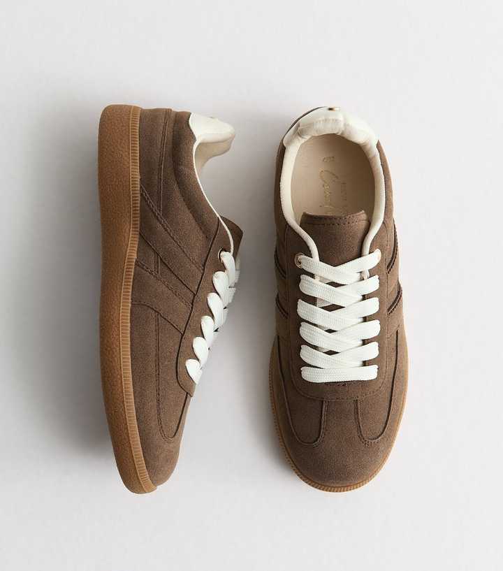 Light Brown Faux Brushed Leather Lace Up Trainers