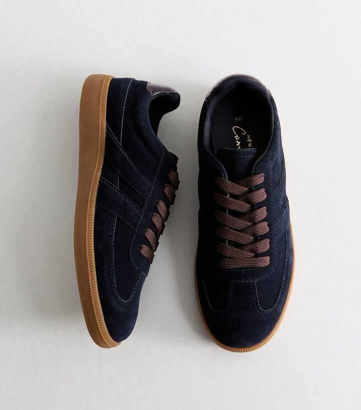 Navy Faux Suede Contrast Stripe Trainers
