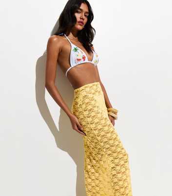 Light Yellow Lace Column Beach Maxi Skirt