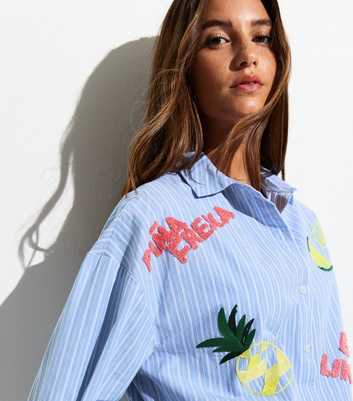 Blue Pina Fresca Stripe Embroidered Shirt