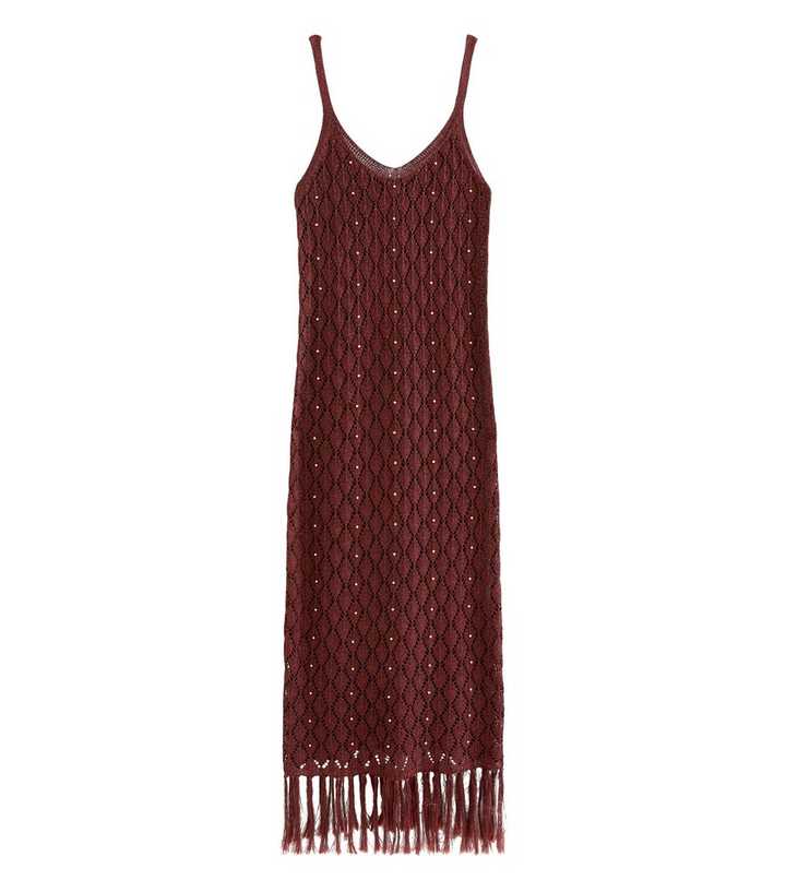 Brown Bead Crochet Tassle Maxi Beach Dress