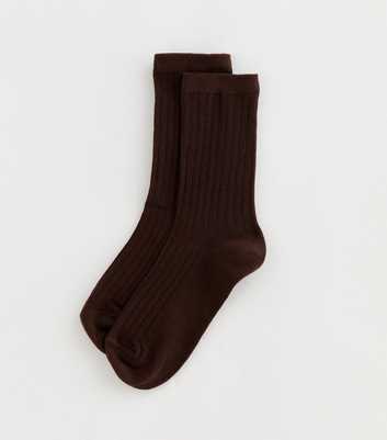 Dark Brown Ribbed Ankle Socks