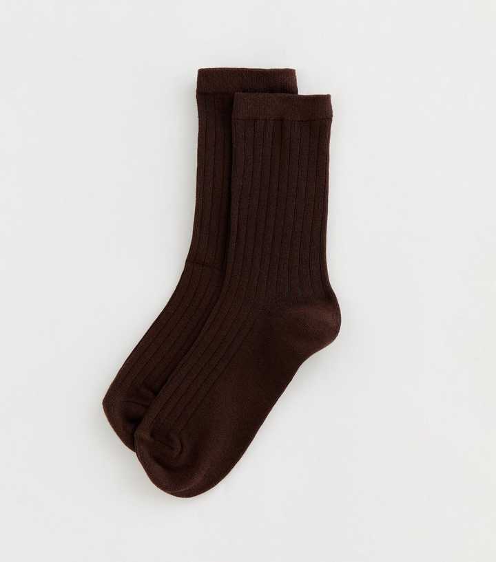Dark Brown Ribbed Ankle Socks
