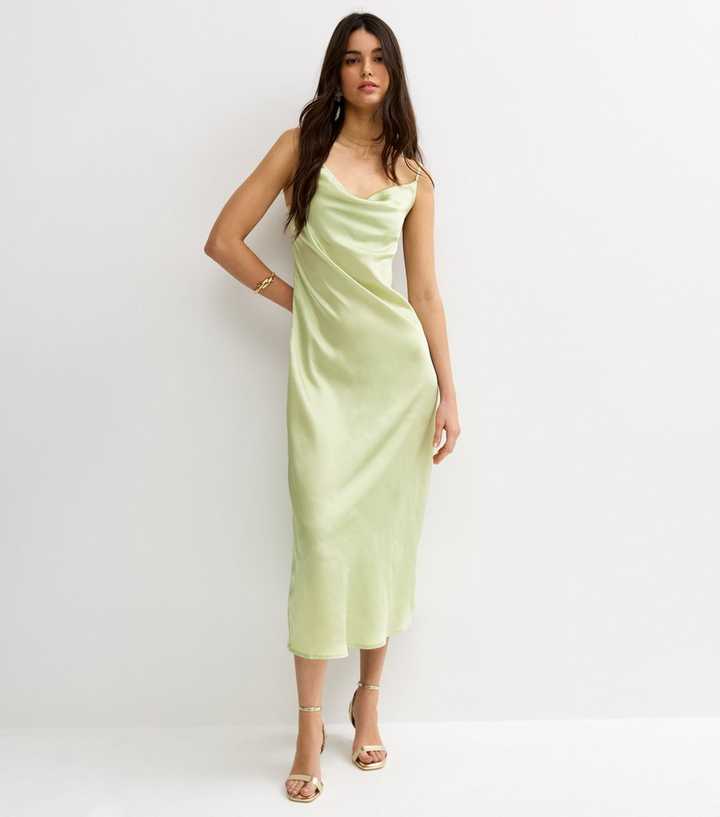 lime green satin slip dress Lime Green Slip Satin Midi Dress – Gabi Swimwear main image 1
