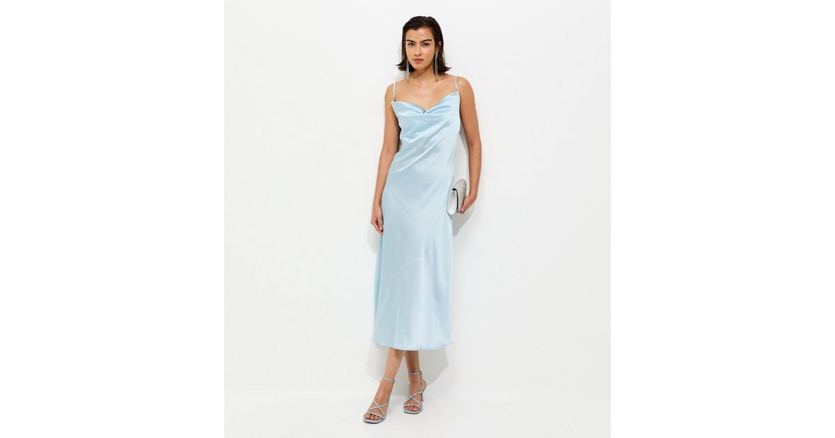 princess polly baby blue dress Light Blue Satin Slip Dress