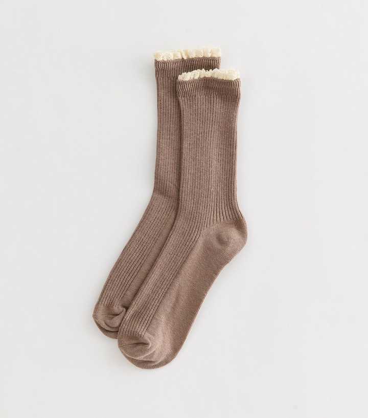 Mink Ribbed Crochet Frill Ankle Socks