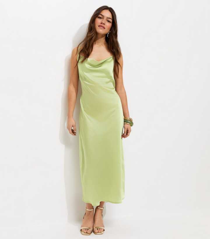 Petite Light Green Satin Slip Midi Dress | New Look
