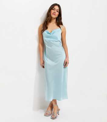 Petite Light Blue Satin Slip Midi Dress