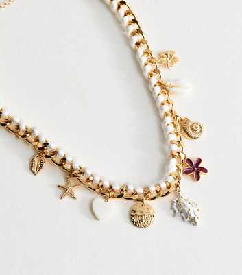 Gold Tone Rope Chain Costal Charm Necklace