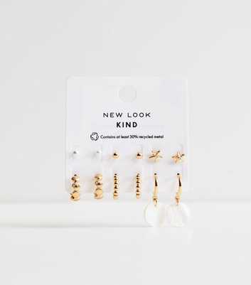 Pack of 6 Gold Tone Stud and Open Hoop Earrings