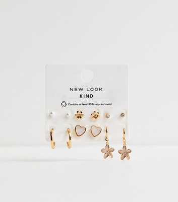 Pack of 6 Gold Tone Stud and Open Hoop Earrings