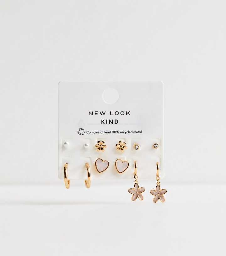 Pack of 6 Gold Tone Stud and Open Hoop Earrings