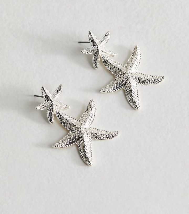Silver Tone Starfish Drop Earrings