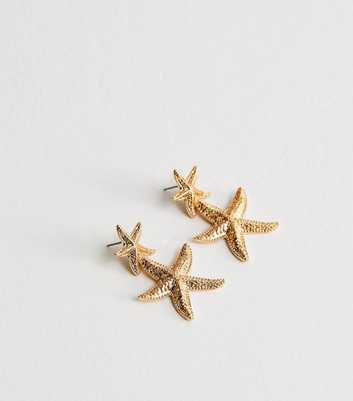 Gold Tone Starfish Drop Earrings