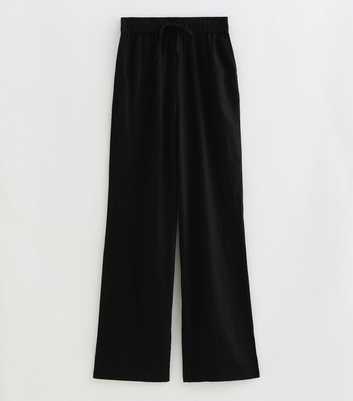 Tall Black Linen Rich Wide Leg Trousers