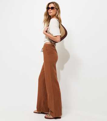 Tall Rust Linen Rich Wide Leg Trousers