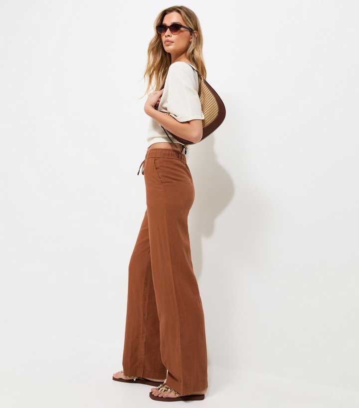 Tall Rust Linen Rich Wide Leg Trousers