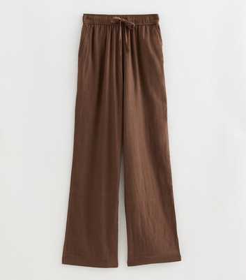 Tall Dark Brown Linen Rich Wide Leg Trousers