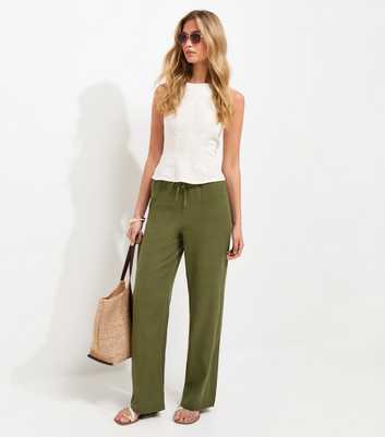Tall Light Khaki Linen Rich Wide Leg Trousers