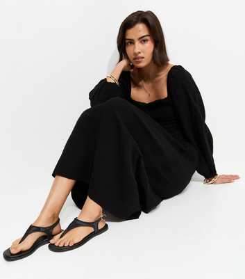 Premium Real Leather Black Toe Post Sandals