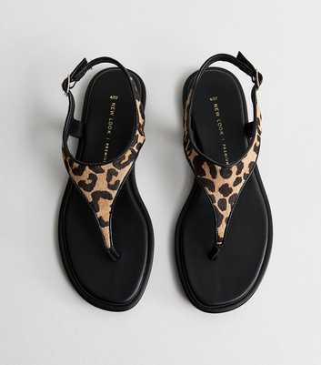 Premium Real Leather Stone Leopard Print Toe Post Sandals